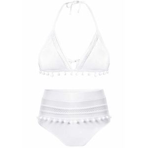 NWT White High Waist Pom Pom Bikini